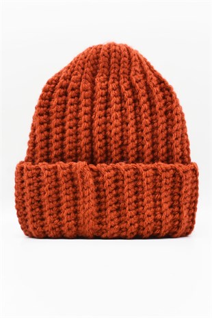 Womens Handmade Winter Beanie Brick Color
