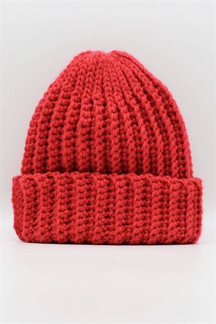 Womens Handmade Winter Beanie Coral Red