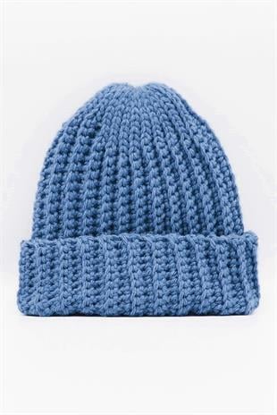 Womens Handmade Mohair Winter Beanie Blue
