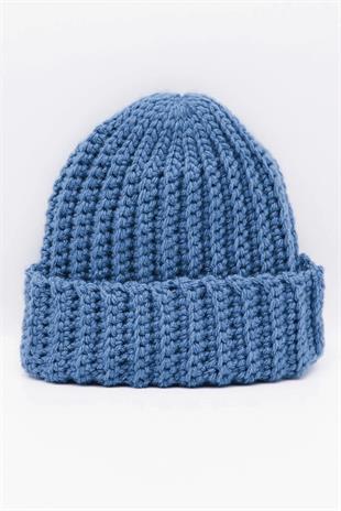 Womens Handmade Mohair Winter Beanie Blue