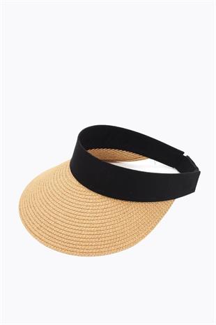 Womens Wide Camel Visor Straw Beach Hat