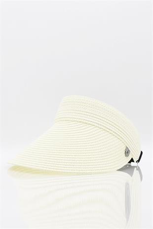 Kadın Geniş Siperli Vizör Hasır Plaj Şapkası Bej