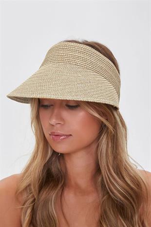 Kadın Geniş Siperli Vizör Hasır Plaj Şapkası
