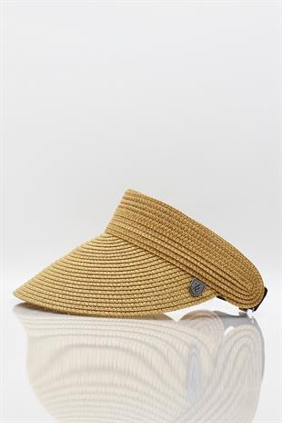 Kadın Geniş Siperli Vizör Hasır Plaj Şapkası Camel