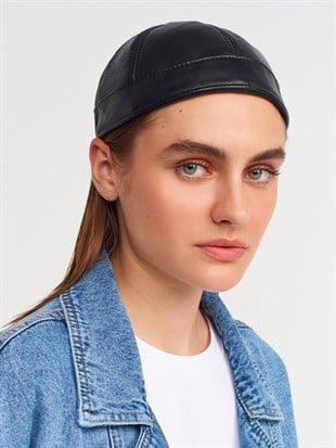 Womens Real Leather Docker Beanie Neopunk Rave Hat