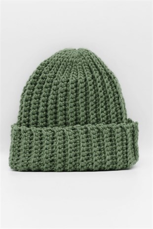 Womens Khaki Handmade Mohair Winter Beanie