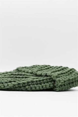 Womens Khaki Handmade Mohair Winter Beanie