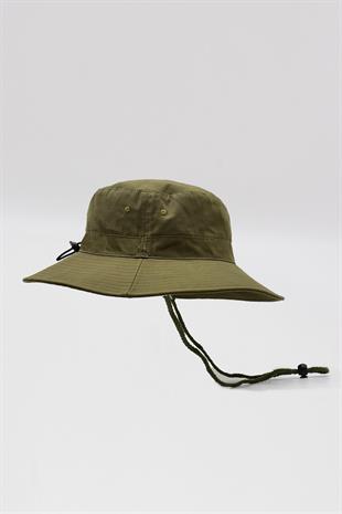 Kadın Haki Outdoor Şapka İpli Bucket Safari Şapkası