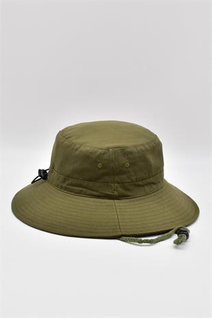 Kadın Haki Outdoor Şapka İpli Bucket Safari Şapkası
