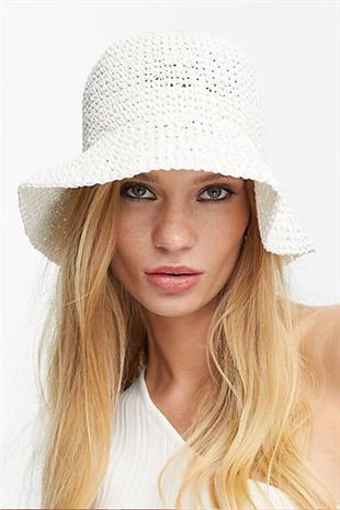 Womens Straw Bucket Hat Naturel Adjustable Beach Hat White