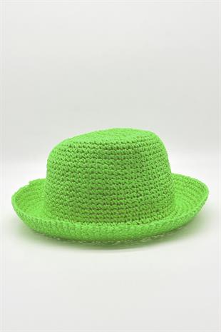 Womens Straw Bucket Hat Naturel Adjustable Beach Hat Light Green