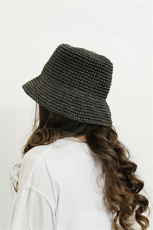 Womens Straw Bucket Hat Naturel Adjustable Beach Hat Black