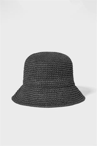Womens Straw Bucket Hat Naturel Adjustable Beach Hat Black