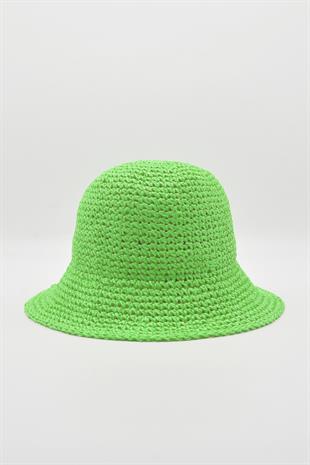 Womens Straw Bucket Hat Naturel Adjustable Beach Hat Light Green