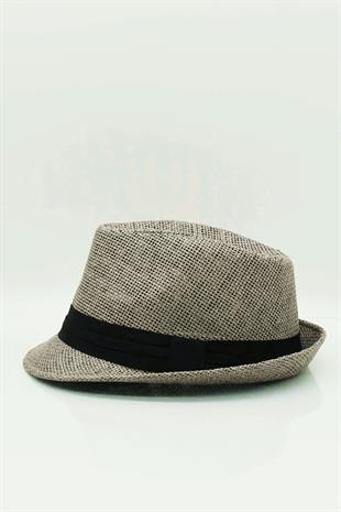 Womens Straw Fedora Hat - Grey