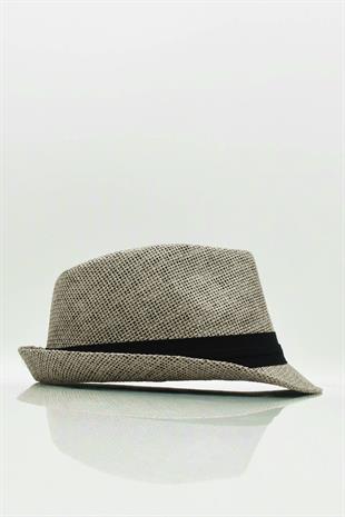 Womens Straw Fedora Hat - Grey