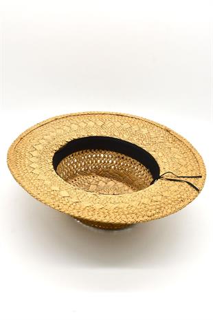Womens Straw Knitlü Ribboned Camel Boater Hat