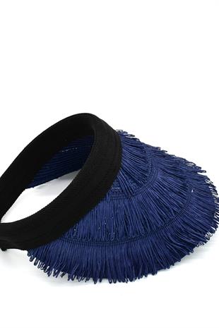 Womens Straw Hairaklı Boho Visor Hat Navy SS24