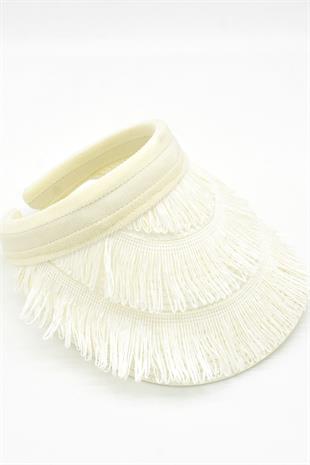 Womens Straw Hairaklı Boho Visor Hat White SS24
