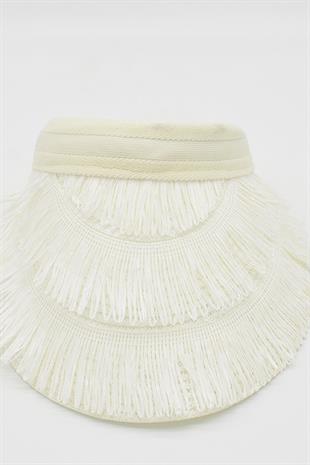 Womens Straw Hairaklı Boho Visor Hat White SS24