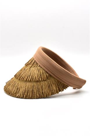 Womens Straw Hairaklı Boho Visor Hat Camel SS24