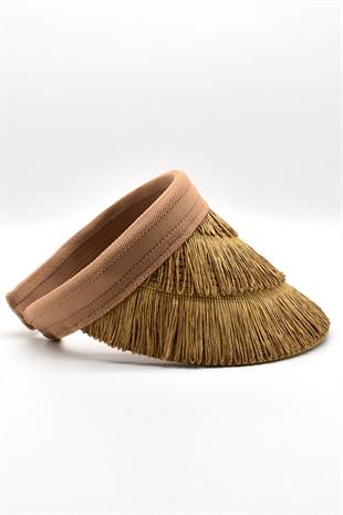 Womens Straw Hairaklı Boho Visor Hat Camel SS24