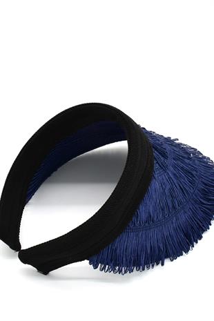 Womens Straw Hairaklı Boho Visor Hat Navy SS24