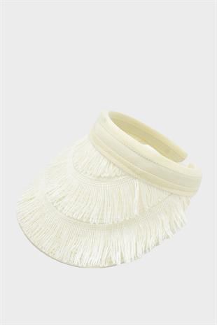 Womens Straw Hairaklı Boho Visor Hat White SS24