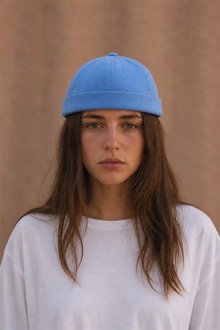 Kadın Hipster Katlamalı Cap Bebe Mavi Docker Şapka