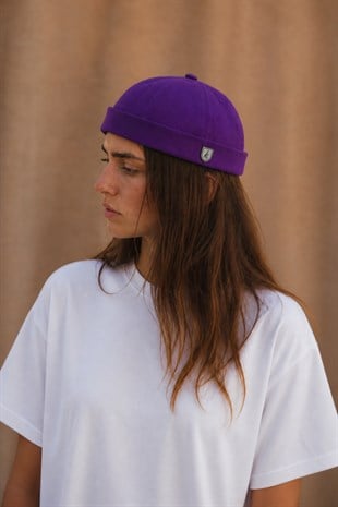 Kadın Hipster Katlamalı Cap Mor Docker Şapka