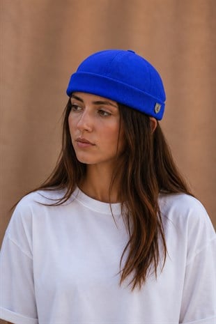 Kadın Hipster Katlamalı Cap Saks Mavi Docker Şapka