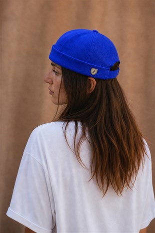 Kadın Hipster Katlamalı Cap Saks Mavi Docker Şapka