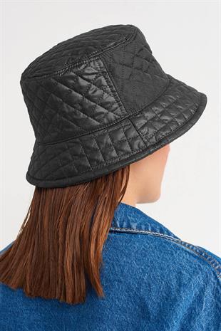 Kadın Kapitoneli Kışlık Siyah Bucket Şapka
