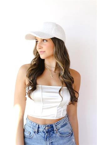Womens White Teddy Hat Cap Trendy Baseball Cap