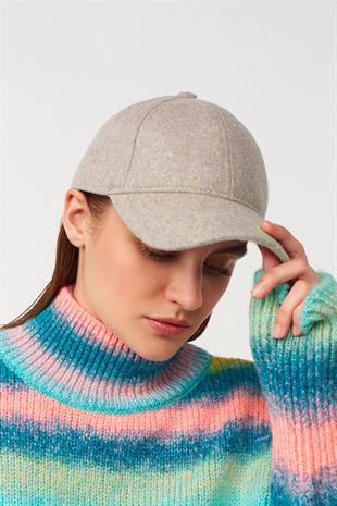 Womens Baseball Cap Winter Velcro Beige Hat