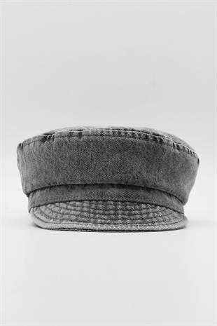 Kadın Kot Şapka Driver Kasket Flat Cap Kaptan Şapkası - Siyah