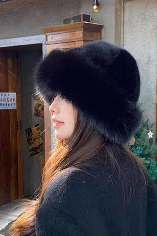 Womens Mongolian Kalpak Vegan Teddy Black Hat Teddy Beanie