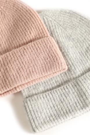 Womens Knitted Soft Premium Beanie 2x Pack Pink/Grey Hat