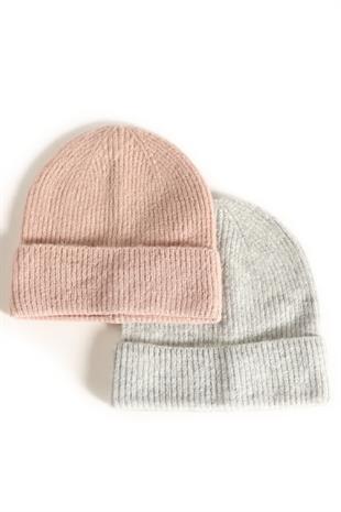 Womens Knitted Soft Premium Beanie 2x Pack Pink/Grey Hat