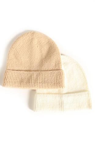 Womens Knitted Soft Premium Beanie 2x Pack Beige/Cream Hat