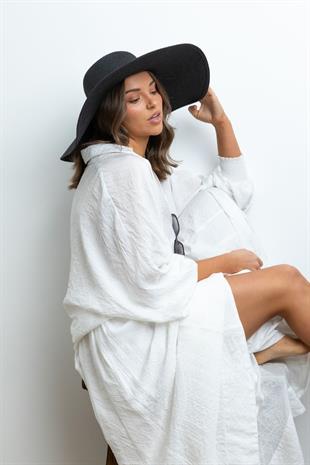 Kadın Oversize Büyük Hasır Şapka Naturel 55cm Plaj Şapkası Siyah