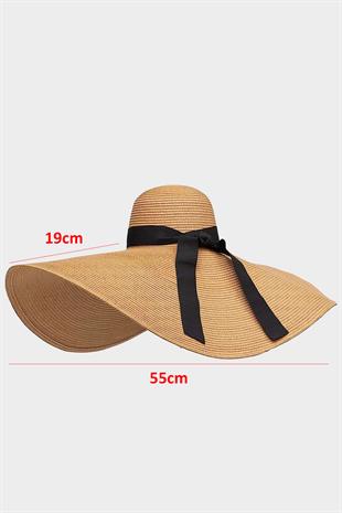 Kadın Oversize Büyük Hasır Şapka Naturel 55cm Plaj Şapkası Camel