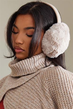 Womens Teddy Beige Ear Flapk Soft Teddy Foldable Ear Muff
