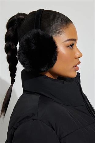 Womens Teddy Black Ear Flapk Soft Teddy Foldable Ear Muff