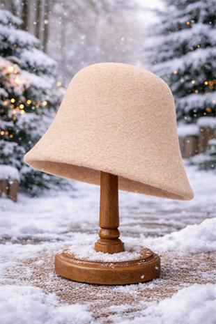 Kadın Premium Cloche Şapka Kışlık Boho Bucket Hat - Krem