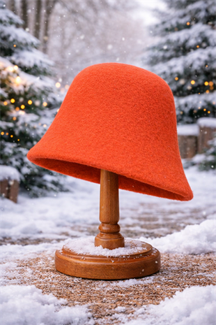Kadın Premium Cloche Şapka Kışlık Boho Bucket Hat - Orange