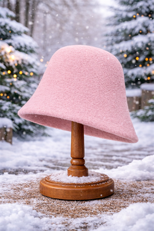 Kadın Premium Cloche Şapka Kışlık Boho Bucket Hat - Pembe