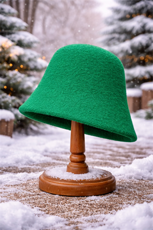 Kadın Premium Cloche Şapka Kışlık Boho Bucket Hat - Yeşil