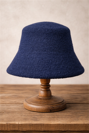 Kadın Premium Cloche Şapka Kışlık Boho Bucket Hat - Lacivert