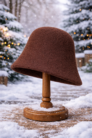Kadın Premium Cloche Şapka Kışlık Boho Bucket Hat - Acı Kahve